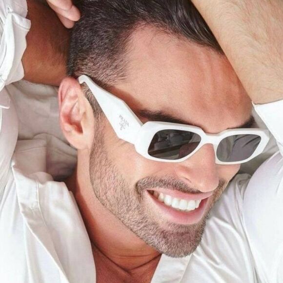 NEW Prada PR17WS 1425S0 Ivory White Dark Gray Rectangle Unisex Sunglasses - Picture 4 of 15